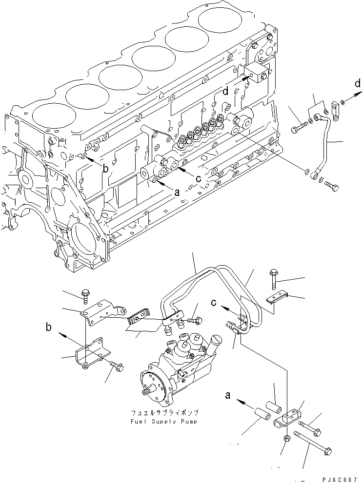 Komatsu parts book diagram for SAA6D125E-3A-8M S/N 310001-UP: FUEL SUPPLY AND FUEL RETURN PIPING (COMMON RAIL)