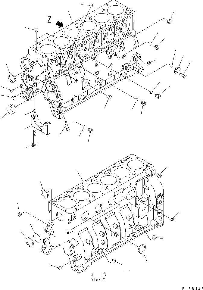 Komatsu parts book diagram for SAA6D102E-2FF-8 S/N 26274903-UP: CYLINDER BLOCK
