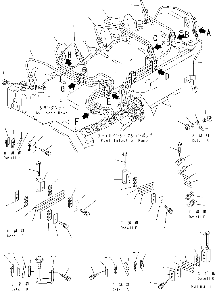 Komatsu parts book diagram for SAA6D102E-2FF-8 S/N 26274903-UP: FUEL PIPING