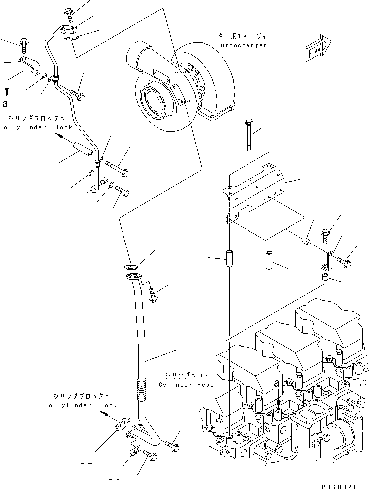 Komatsu parts book diagram for SAA6D170E-3BC-8C S/N 310001-UP: TURBOCHARGER OIL PIPING(#310005-)