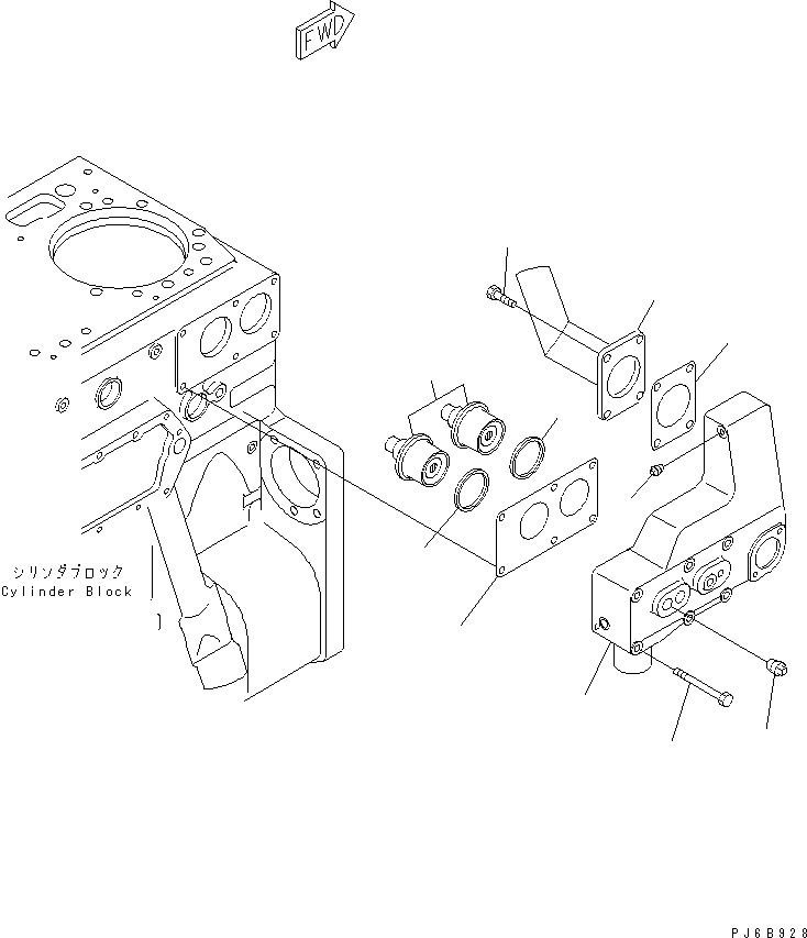 Komatsu parts book diagram for SAA6D170E-3BC-8C S/N 310001-UP: THERMOSTAT HOUSING(#310005-)