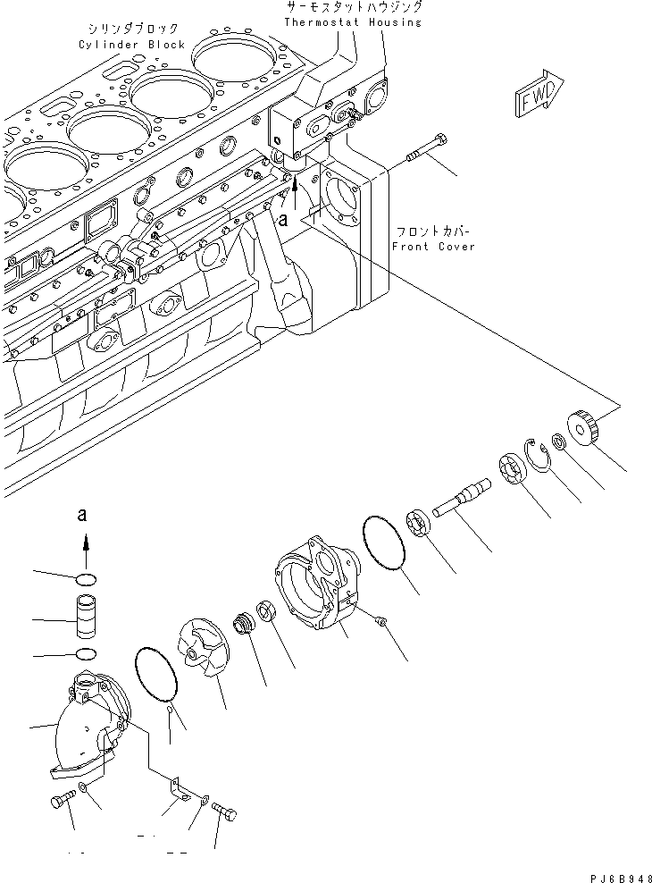 Komatsu parts book diagram for SAA6D170E-3BC-8C S/N 310001-UP: WATER PUMP(#310005-)