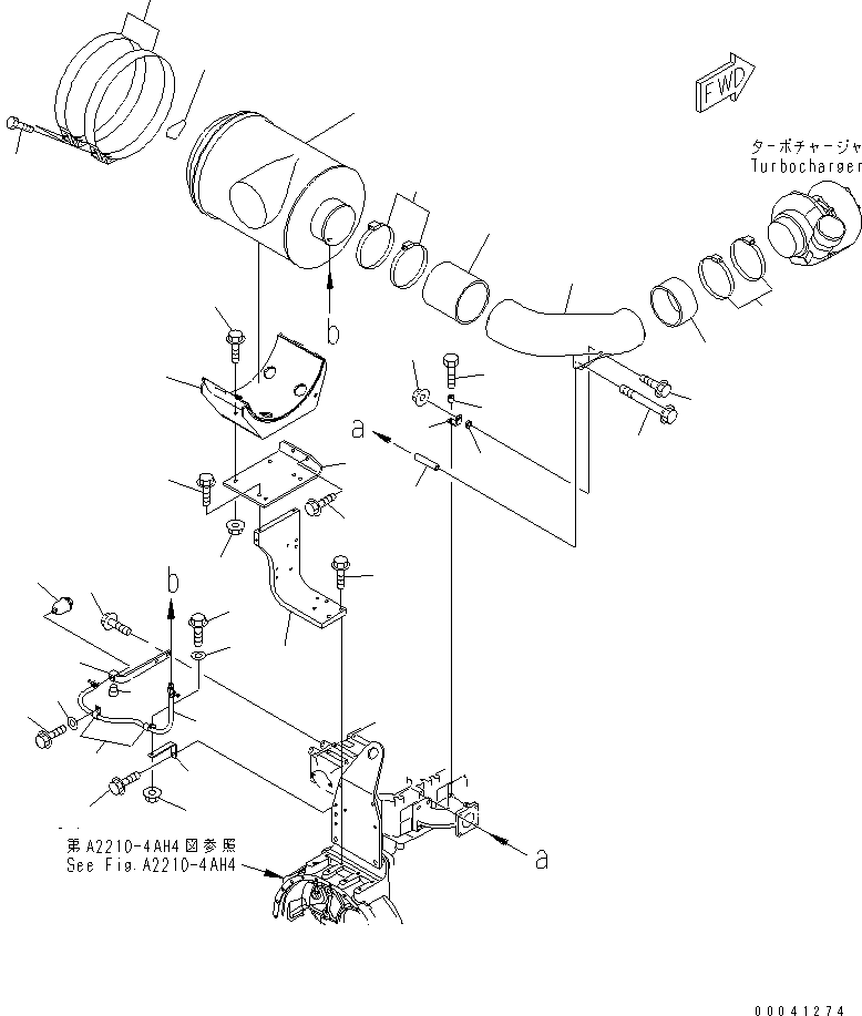 Komatsu parts book diagram for SAA6D140E-5F-03 S/N 530001-UP: AIR CLEANER MOUNTING AND AIR CONNECTION(#530043-)