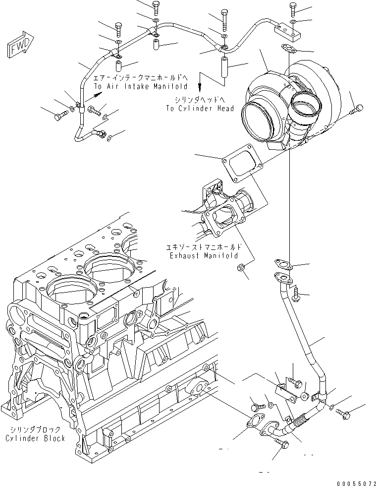 Komatsu parts book diagram for SAA6D140E-5F-03 S/N 530001-UP: TURBOCHARGER MOUNTING AND LUBRICATOR(#530043-)