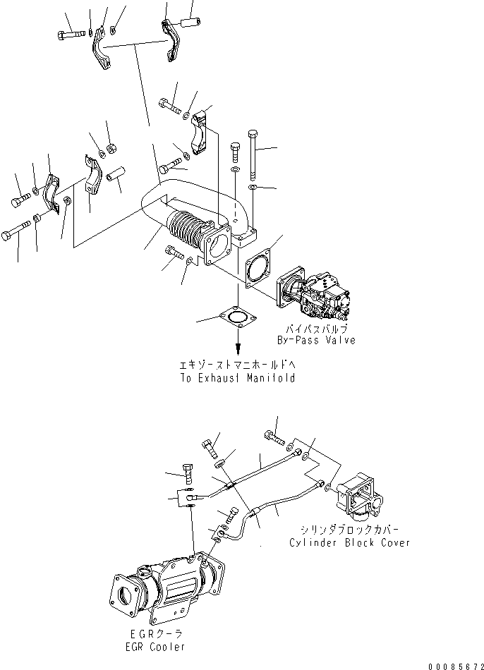 Komatsu parts book diagram for SAA6D140E-5F-03 S/N 530001-UP: EXHAUST GAS RECIRCULATION VALVE (3/6) (AIR VENT AND BYPASS VALVE PIPING)(#535716-)