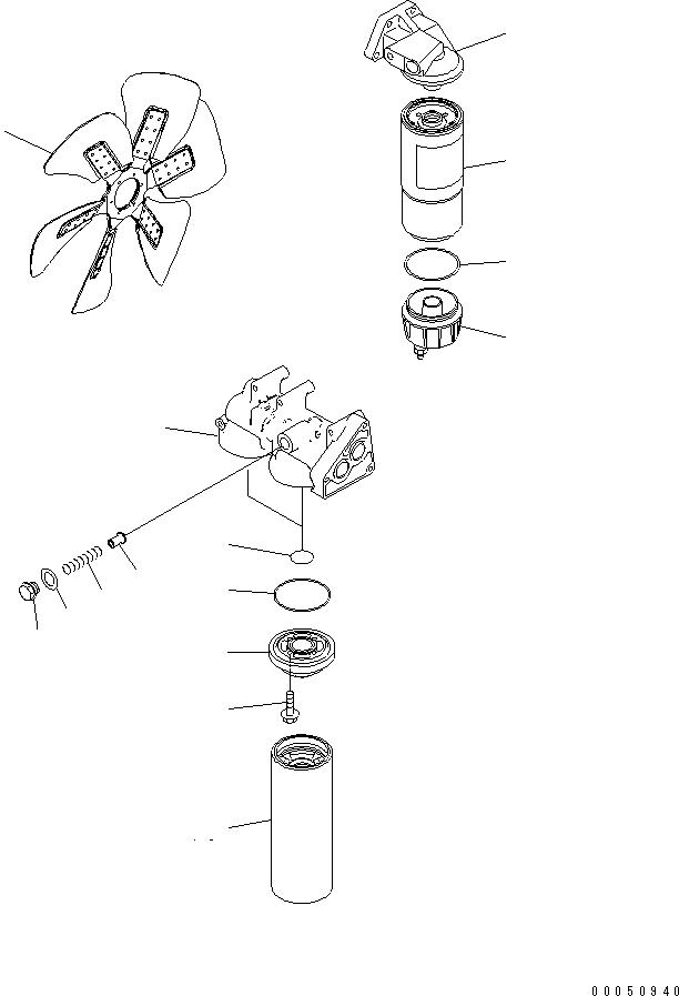 Komatsu parts book diagram for SAA6D140E-5F-03 S/N 530001-UP: COOLING FAN AND OIL FILTER(#530043-)