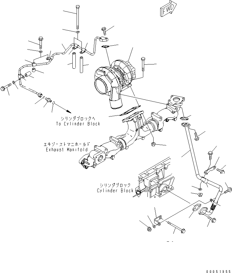 Komatsu parts book diagram for SAA6D125E-5E-01 S/N 560001-UP: TURBOCHARGER MOUNTING AND LUBRICATING OIL PIPING(#560347-)