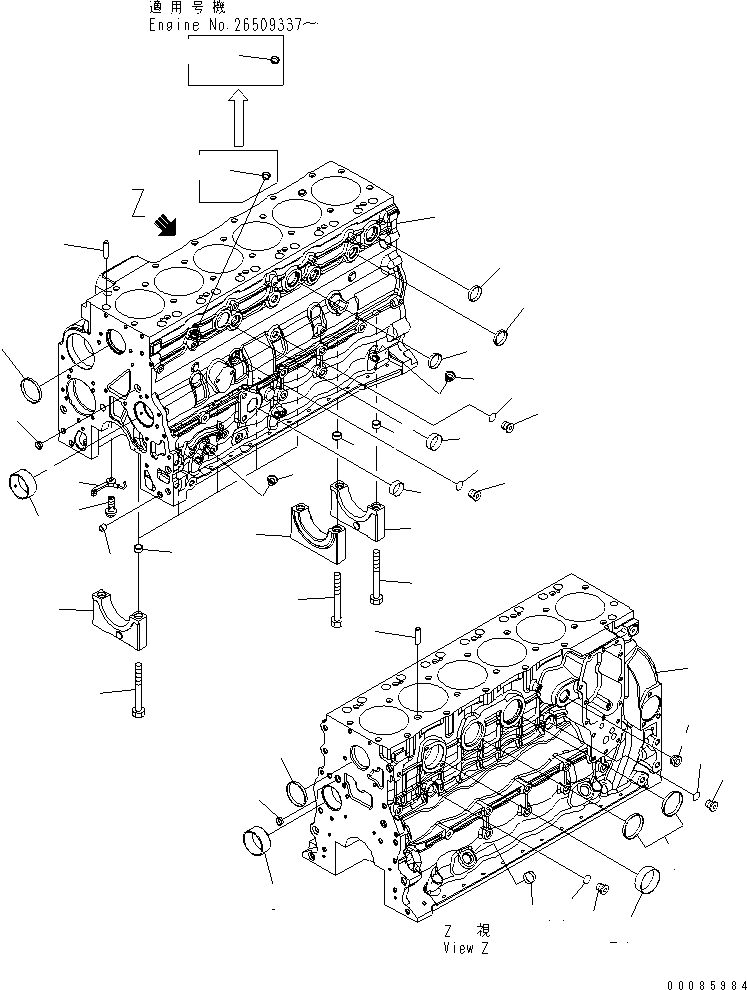 Komatsu parts book diagram for SAA6D107E-1G-W S/N 26500006-UP: CYLINDER BLOCK