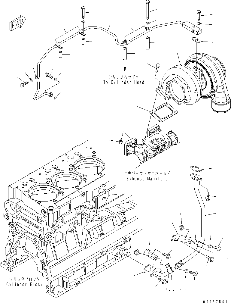 Komatsu parts book diagram for SAA6D140E-5BR-W S/N 630001-UP: TURBOCHARGER MOUNTING AND LUBRICATOR