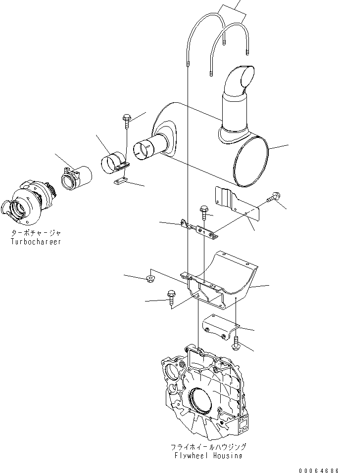 Engines Komatsu / SAA6D107E-1E-W1 S/N 26500006-UP(saa6d3sc) / EXHAUST MUFFLER AND MOUNTING BRACKET(#26508221-)(030160 : A1610-01L2)
