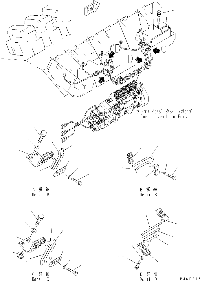 Engines Komatsu / SDA12V140-1C S/N 11797-UP(sda12v0c) / FUEL INJECTION PUMP PIPING (R.H. BANK)(#12979-)(030900 : A4050-B7A2)