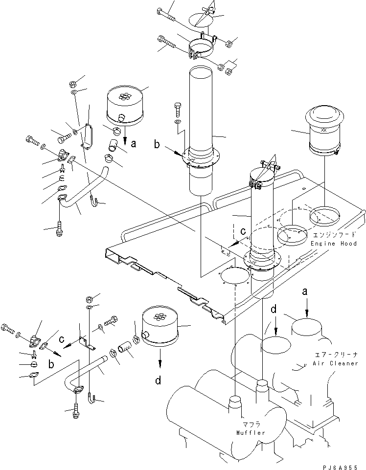 Engines Komatsu / SDA12V140-1B-A S/N 10001-UP(sda12v4c) / EJECTOR PIPING (WITH PRE CLEANER AND HOOD)(#11797-12179)(031560 : B9999-A7C8)