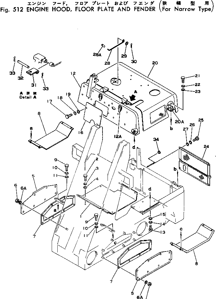 Skid Steer Loaders Komatsu / SK04-1 S/N 1001-UP(sk04-1r) / ENGINE HOOD ? FLOOR PLATE AND FENDER (FOR NARROW TYPE)(150040 : 512)