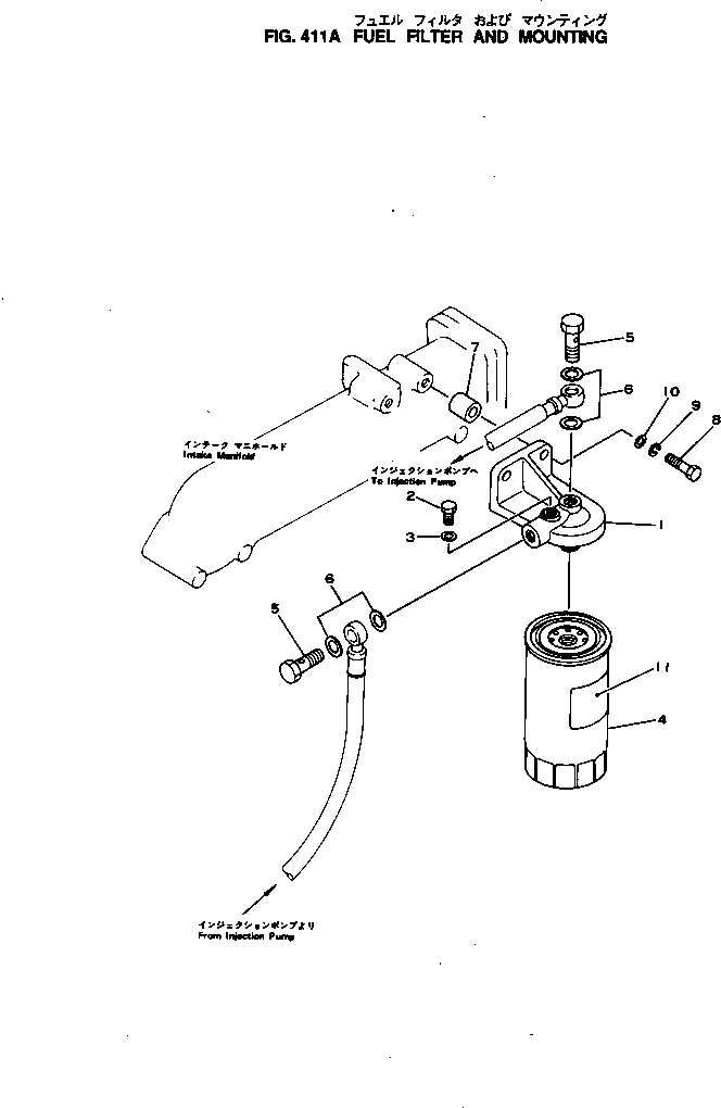 Komatsu parts book diagram for SL4D130-1C S/N 24260-UP: FUEL FILTER AND MOUNTING