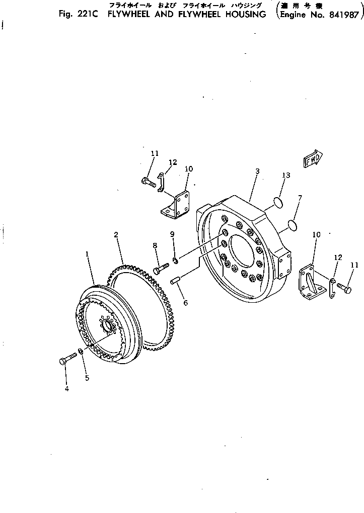 Komatsu parts book diagram for VT-1710-1 S/N 576252-UP: FLYWHEEL AND FLYWHEEL HOUSING(#841987-841987)