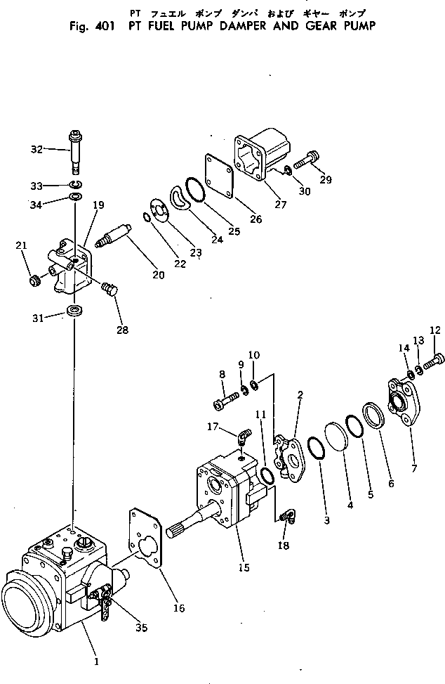 Komatsu parts book diagram for VT-1710-1 S/N 576252-UP: PT FUEL PUMP DAMPER AND GEAR PUMP