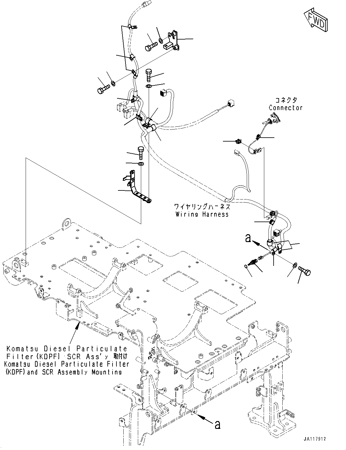 Komatsu parts book diagram for WA485-11E0 S/N H35051-UP: EXHAUST PIPE, INSIDE OF ENGINE HOOD TEMPERATURE SENSOR