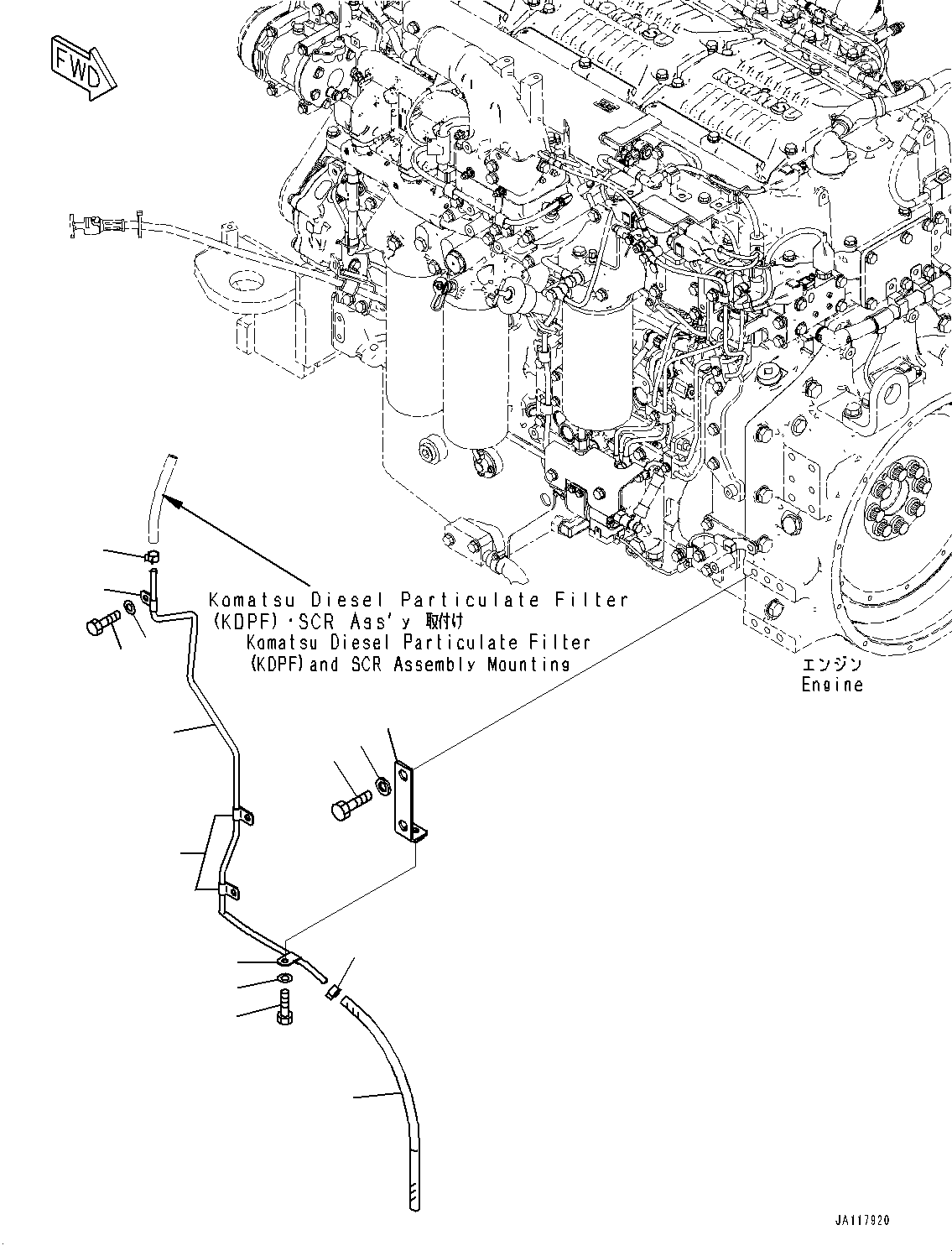Komatsu parts book diagram for WA485-11E0 S/N H35051-UP: EXHAUST PIPE, SCR DRAIN PIPING