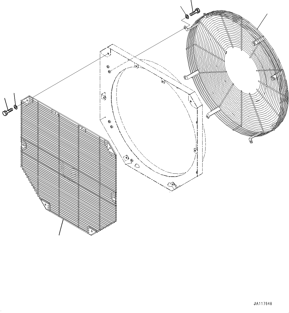 Komatsu parts book diagram for WA485-11E0 S/N H35051-UP: RADIATOR, FAN GUARD