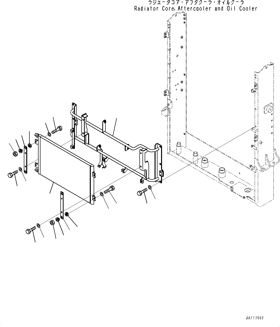 Komatsu parts book diagram for WA485-11E0 S/N H35051-UP: RADIATOR, AIR CONDITIONER CONDENSER