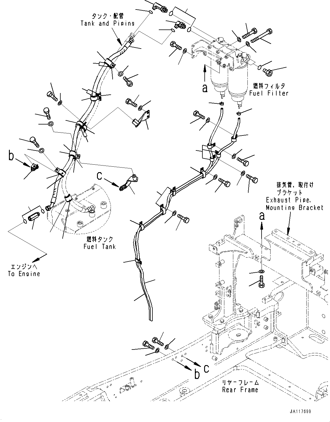 Komatsu parts book diagram for WA485-11E0 S/N H35051-UP: FUEL TANK, FUEL FILTER PIPING