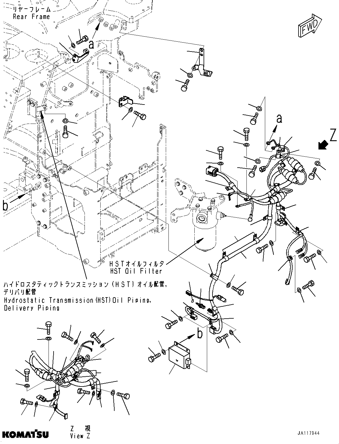 Komatsu parts book diagram for WA485-11E0 S/N H35051-UP: DEF PIPING, WITHOUT AFJS, WIRING HARNESS