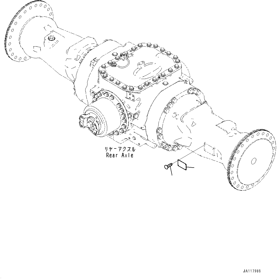Komatsu parts book diagram for WA485-11E0 S/N H35051-UP: REAR AXLE, WITHOUT LIMITED SLIP DIFFERENTIAL, PLATE AND SCREW