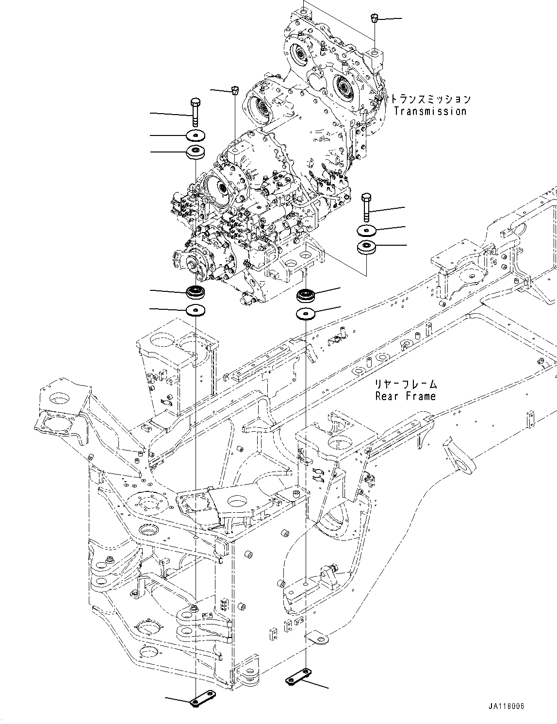 Komatsu parts book diagram for WA485-11E0 S/N H35051-UP: TRANSMISSION MOUNTING