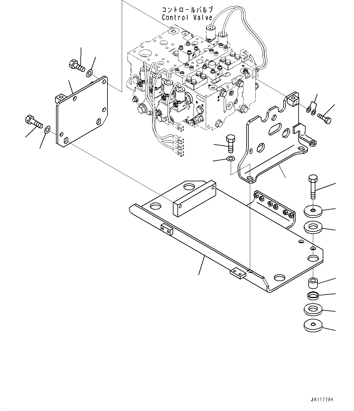 Komatsu parts book diagram for WA485-11E0 S/N H35051-UP: CONTROL VALVE, WITH 2-SPOOL CONTROL VALVE, MOUNTING