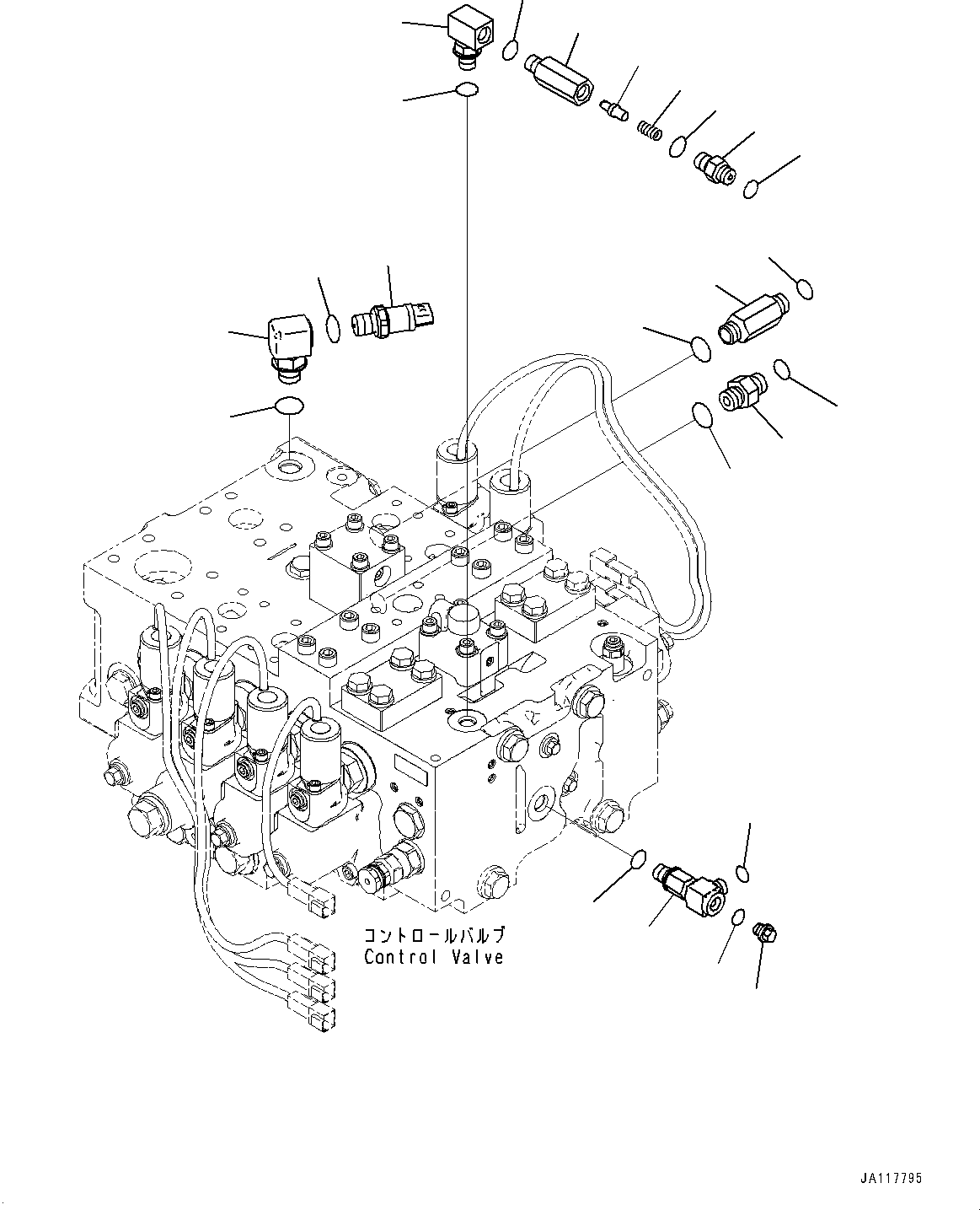 Komatsu parts book diagram for WA485-11E0 S/N H35051-UP: CONTROL VALVE, WITH 2-SPOOL CONTROL VALVE, ELBOW