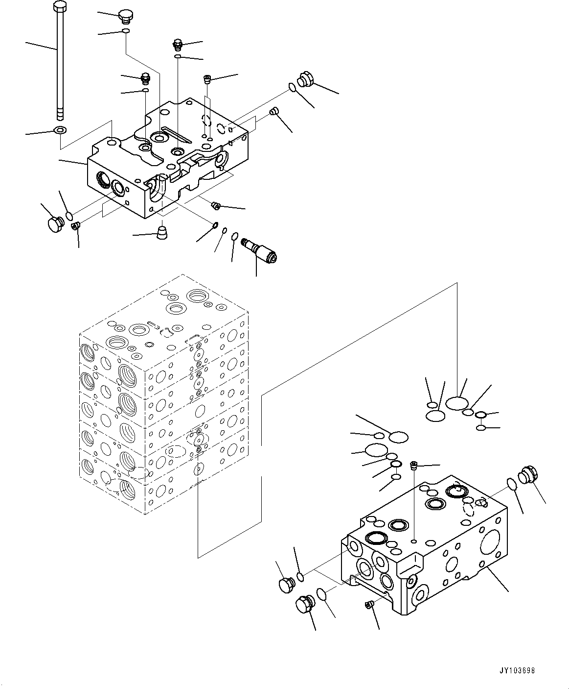 Komatsu parts book diagram for WA485-11E0 S/N H35051-UP: CONTROL VALVE, WITH 3-SPOOL CONTROL VALVE, 5-VALVE (1/16)