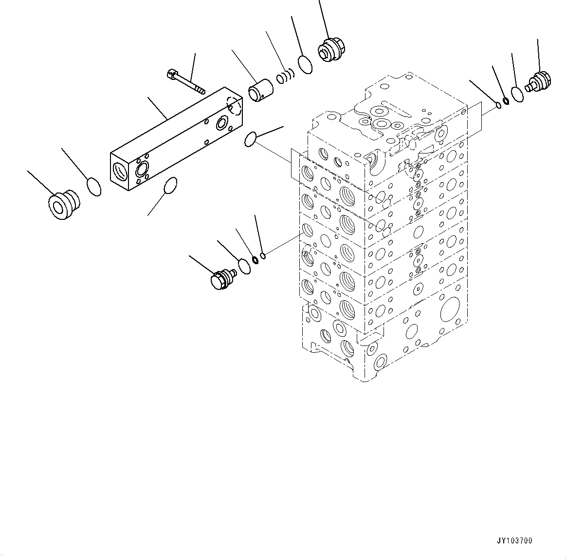 Komatsu parts book diagram for WA485-11E0 S/N H35051-UP: CONTROL VALVE, WITH 3-SPOOL CONTROL VALVE, 5-VALVE (3/16)