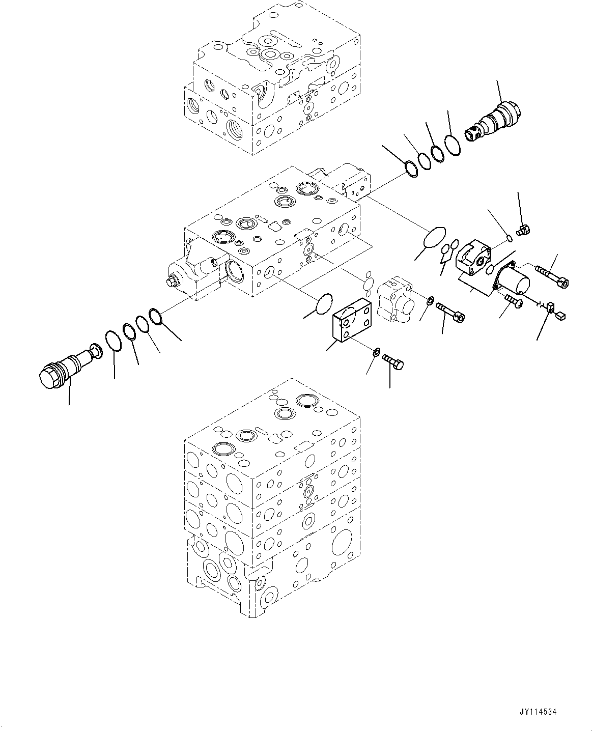 Komatsu parts book diagram for WA485-11E0 S/N H35051-UP: CONTROL VALVE, WITH 3-SPOOL CONTROL VALVE, 5-VALVE (12/16)