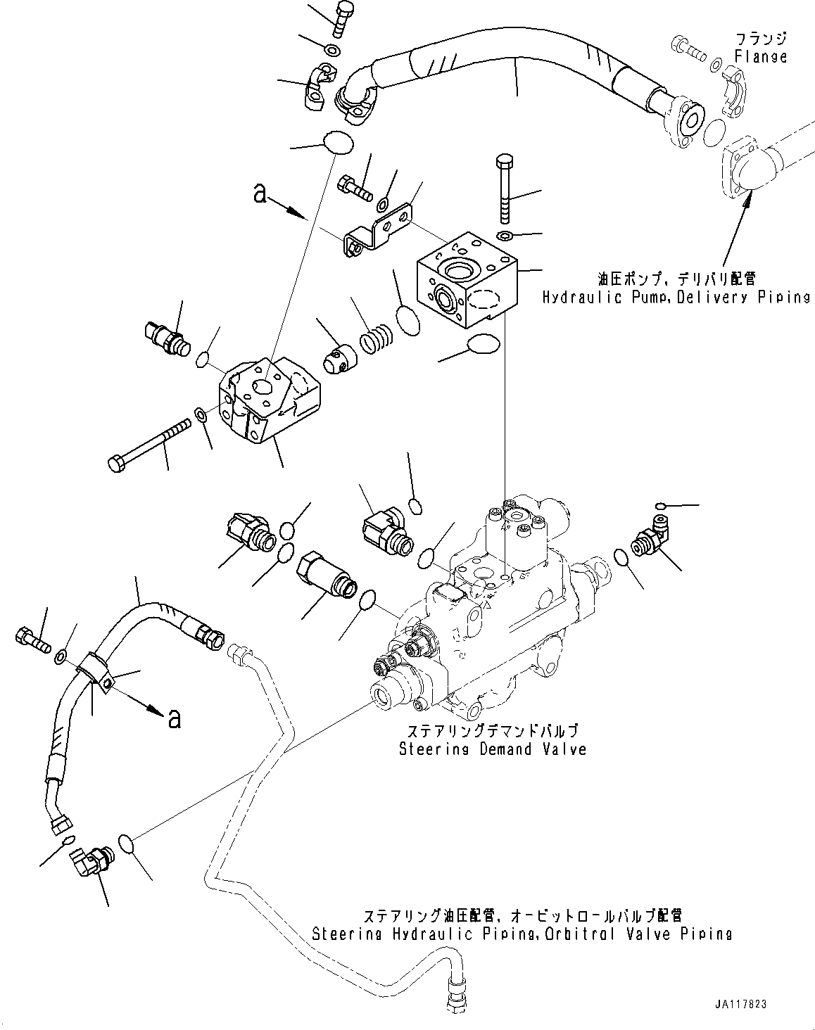 Komatsu parts book diagram for WA485-11E0 S/N H35051-UP: STEERING DEMAND VALVE, WITHOUT AFJS, PIPING (1/2)