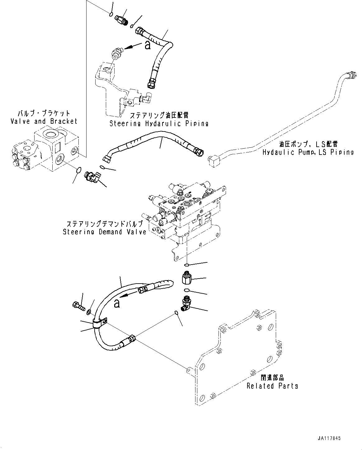 Komatsu parts book diagram for WA485-11E0 S/N H35051-UP: STEERING DEMAND VALVE, WITH AFJS, LS PIPING