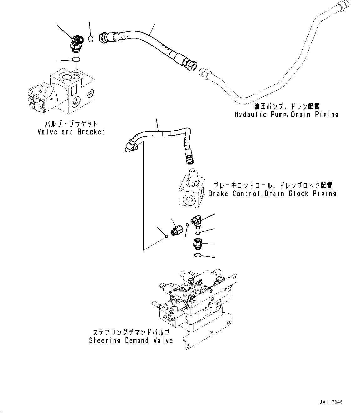 Komatsu parts book diagram for WA485-11E0 S/N H35051-UP: STEERING DEMAND VALVE, WITH AFJS, DRAIN PIPING