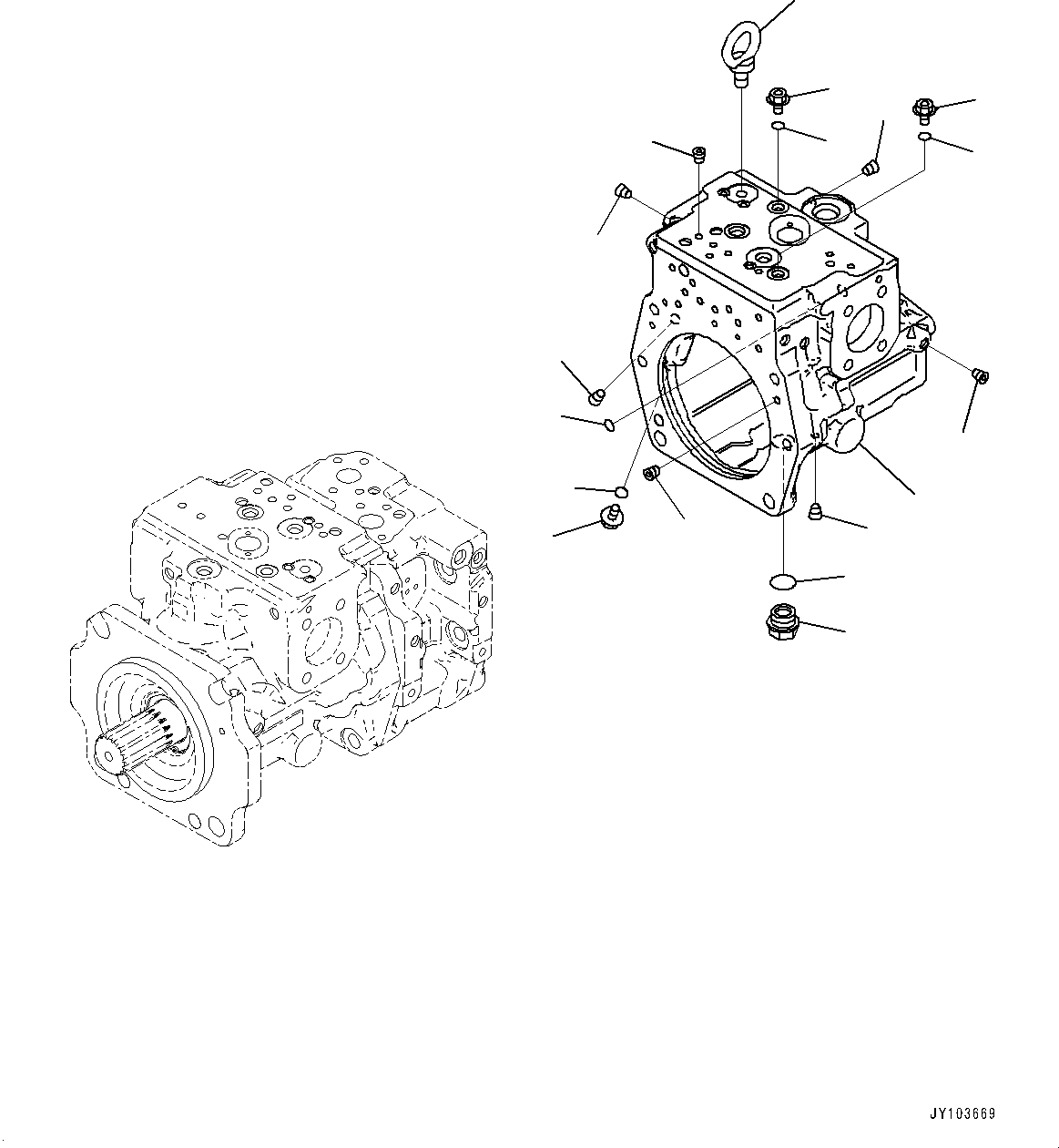 Komatsu parts book diagram for WA485-11E0 S/N H35051-UP: HYDRAULIC PUMP, WITHOUT AFJS, PISTON PUMP (6/22)