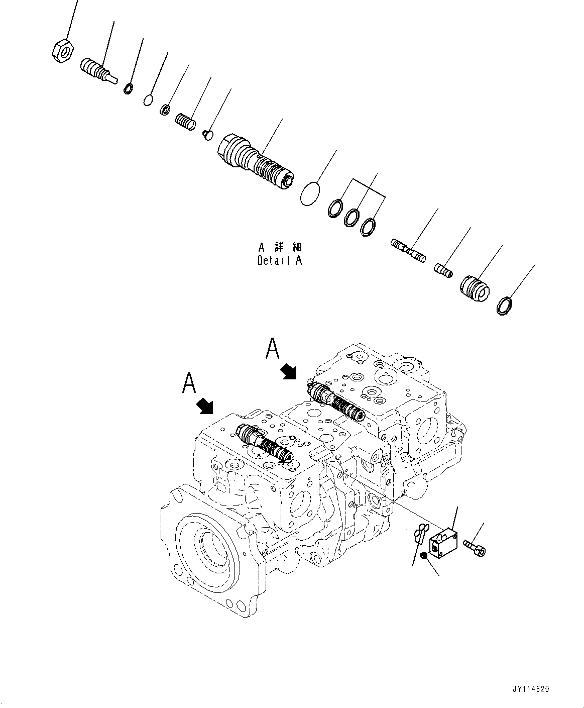 Komatsu parts book diagram for WA485-11E0 S/N H35051-UP: HYDRAULIC PUMP, WITH AFJS, PISTON PUMP (10/22)