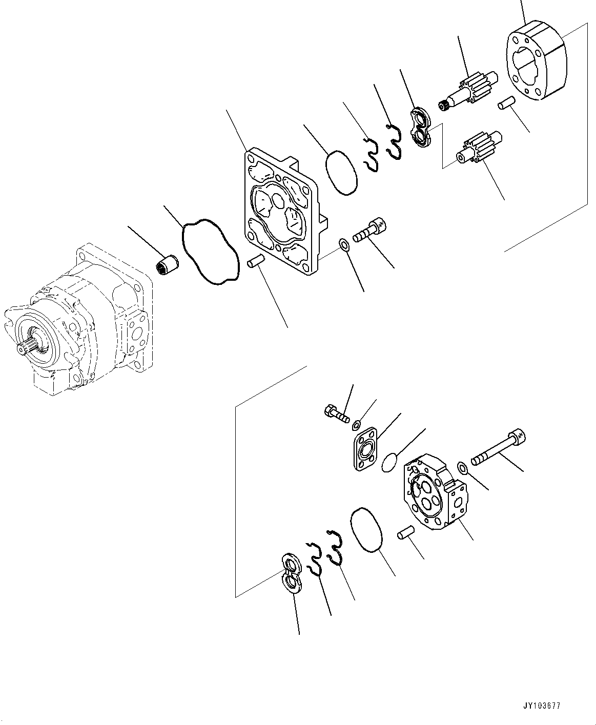 Komatsu parts book diagram for WA485-11E0 S/N H35051-UP: HYDRAULIC PUMP, WITHOUT AFJS, GEAR PUMP (2/3)