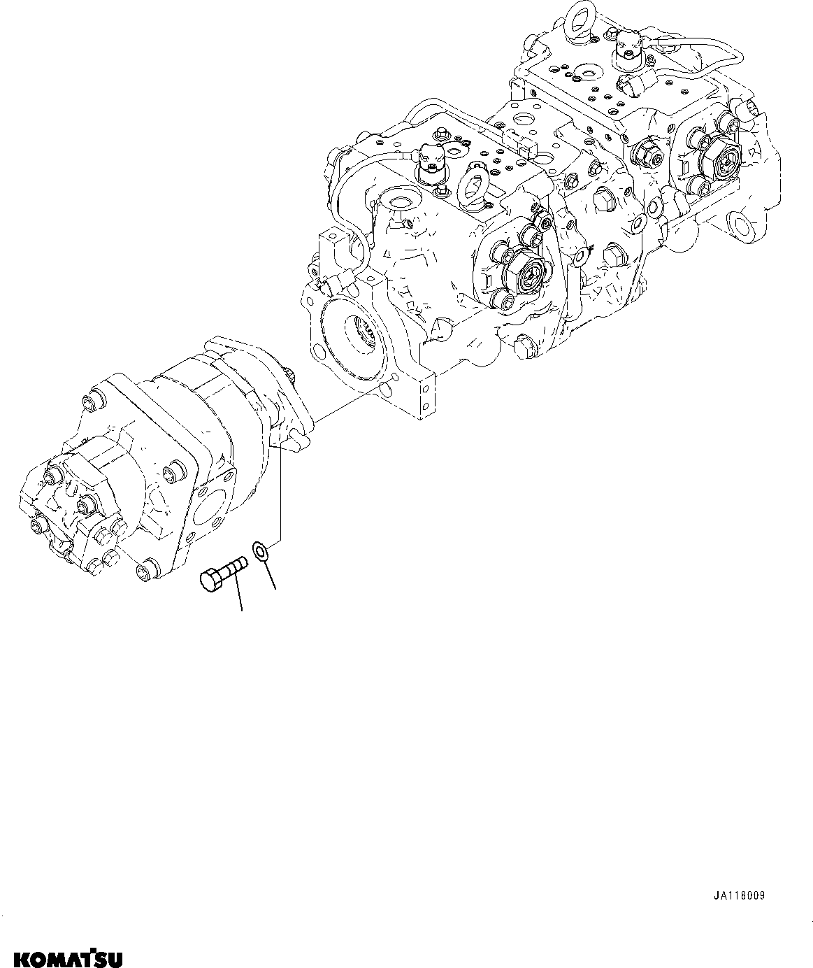 Komatsu parts book diagram for WA485-11E0 S/N H35051-UP: HYDRAULIC PUMP, WITH AFJS, GEAR PUMP MOUNTING (1/3)