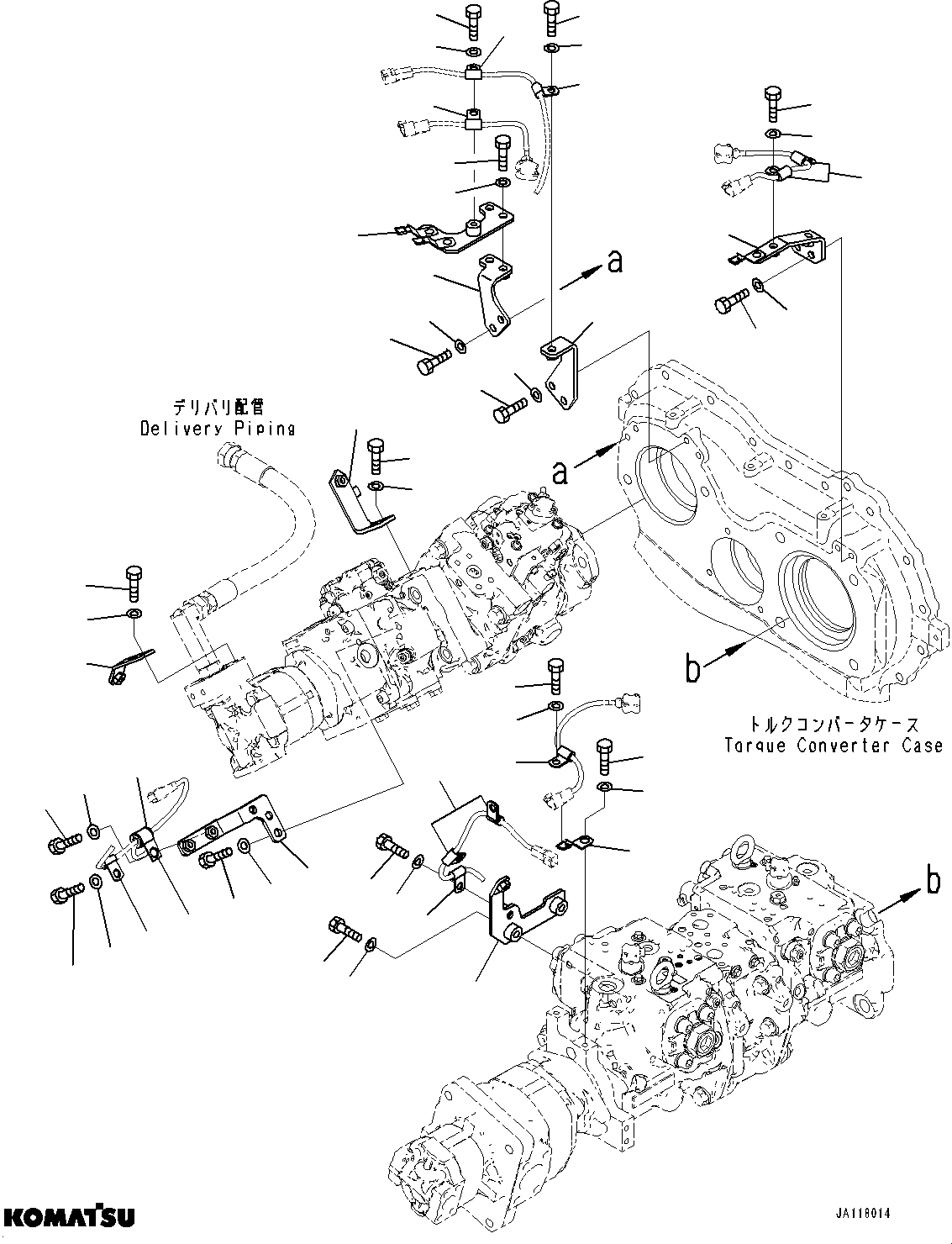 Komatsu parts book diagram for WA485-11E0 S/N H35051-UP: HYDRAULIC PUMP, WITHOUT AFJS, PUMP WIRING HARNESS MOUNTING