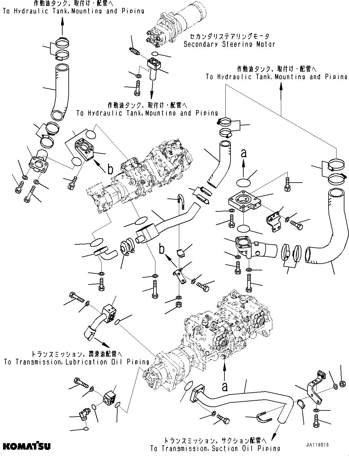 Komatsu parts book diagram for WA485-11E0 S/N H35051-UP: HYDRAULIC PUMP, WITHOUT AFJS, SUCTION PIPING