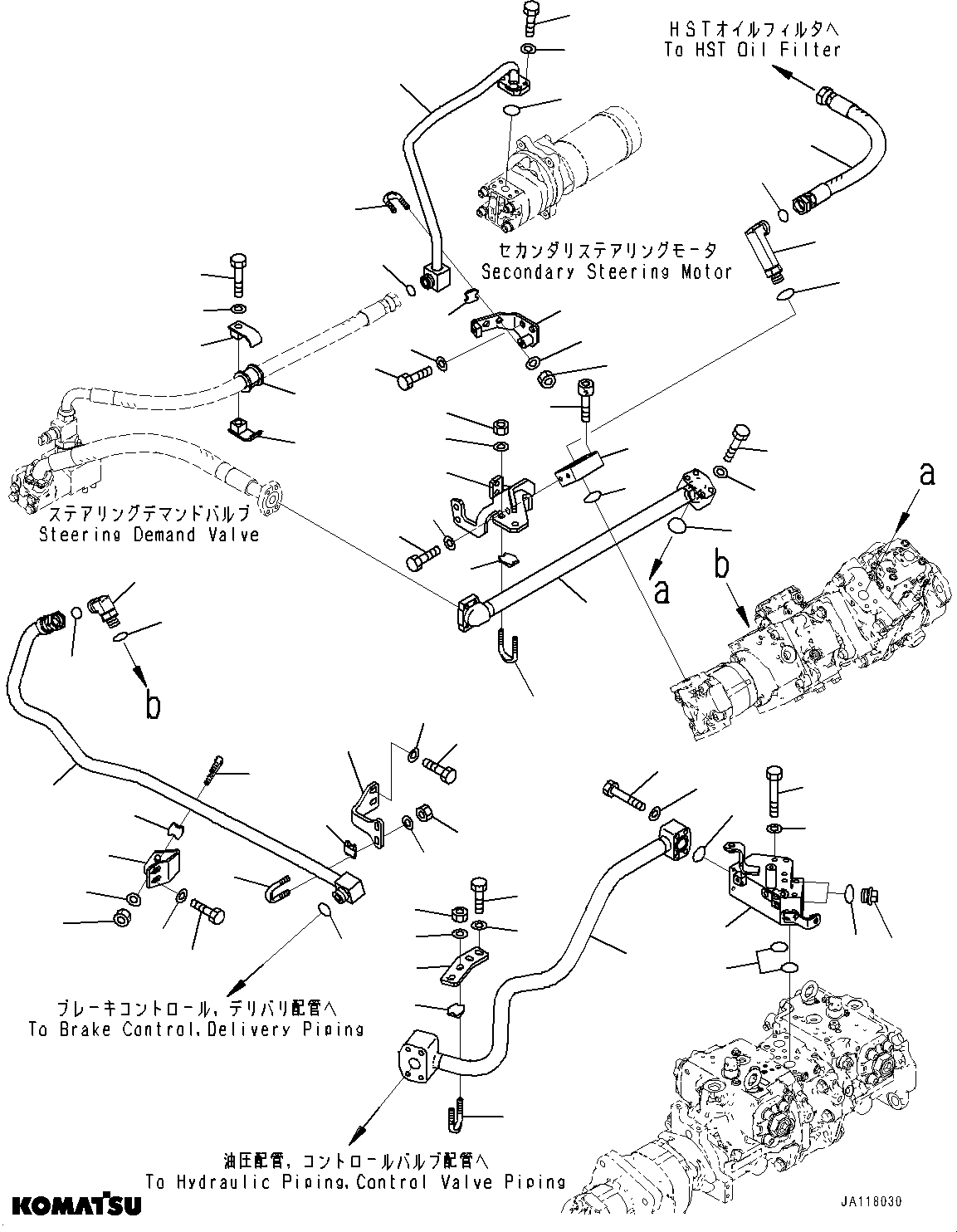 Komatsu parts book diagram for WA485-11E0 S/N H35051-UP: HYDRAULIC PUMP, WITHOUT AFJS, DELIVERY PIPING