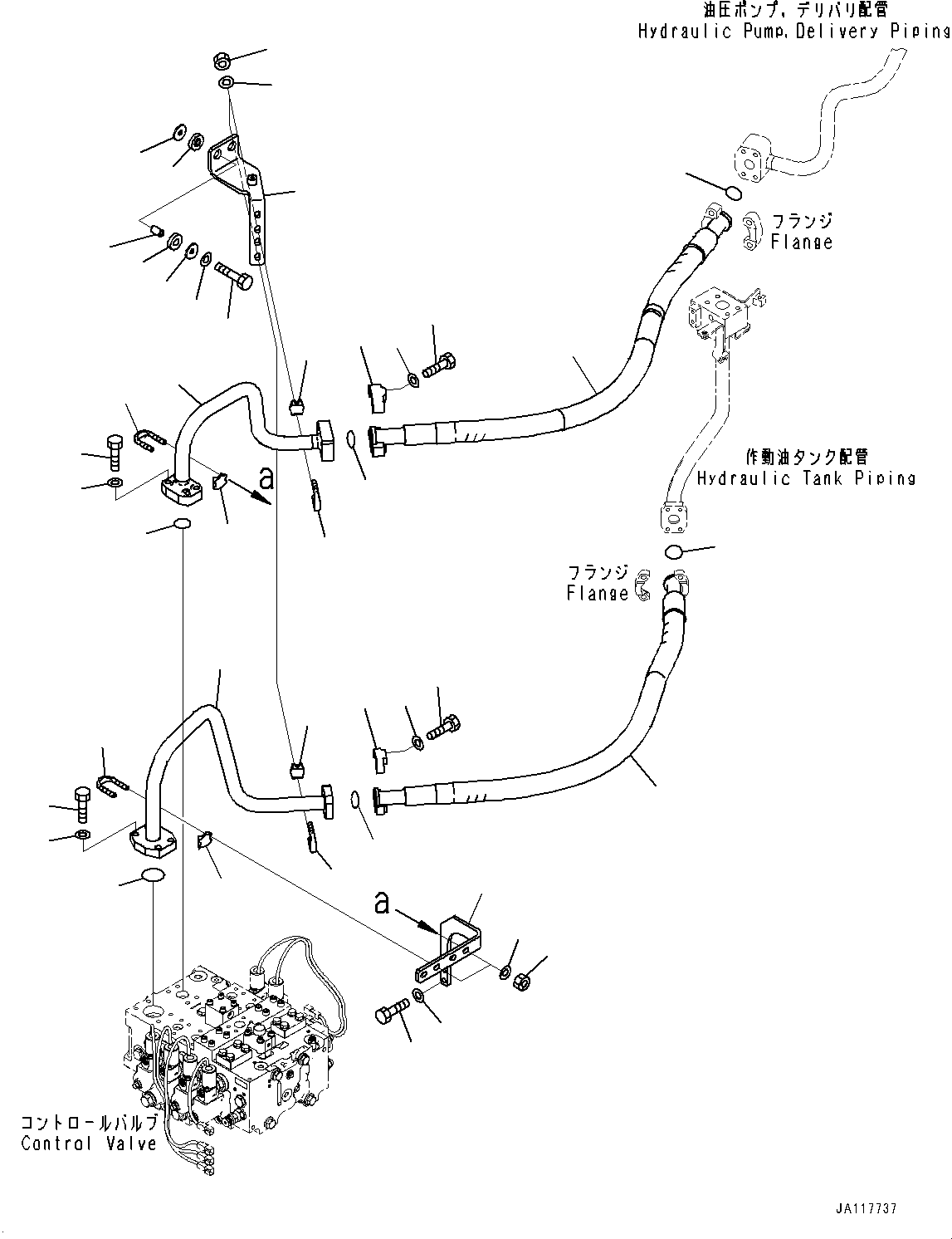 Komatsu parts book diagram for WA485-11E0 S/N H35051-UP: HYDRAULIC PIPING, WITH 2-SPOOL CONTROL VALVE, CONTROL VALVE PIPING