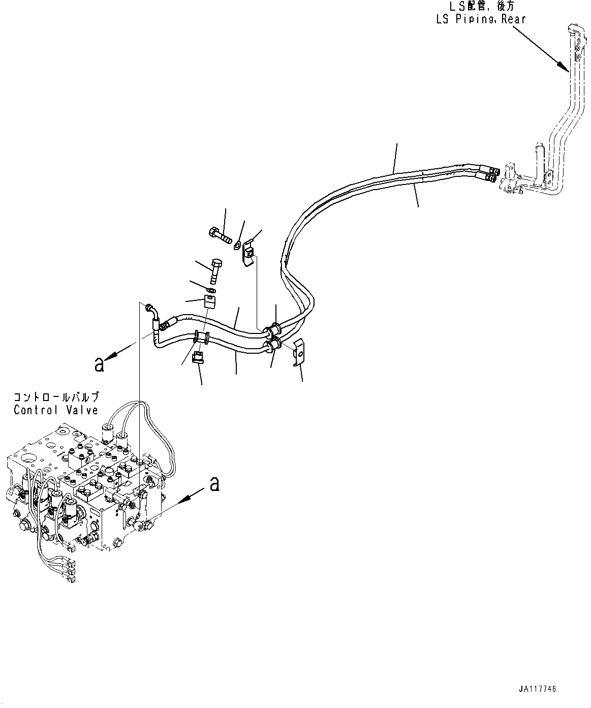 Komatsu parts book diagram for WA485-11E0 S/N H35051-UP: HYDRAULIC PIPING, WITH 2-SPOOL CONTROL VALVE, LS PIPING, FRONT