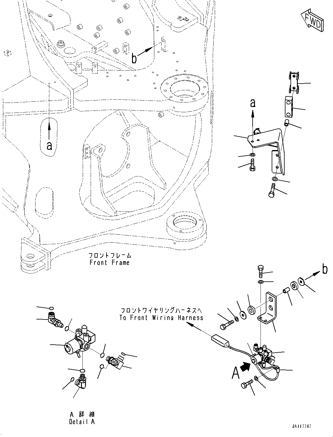 Komatsu parts book diagram for WA485-11E0 S/N H35051-UP: HYDRAULIC PIPING, WITH 2-SPOOL CONTROL VALVE, SOLENOID VALVE