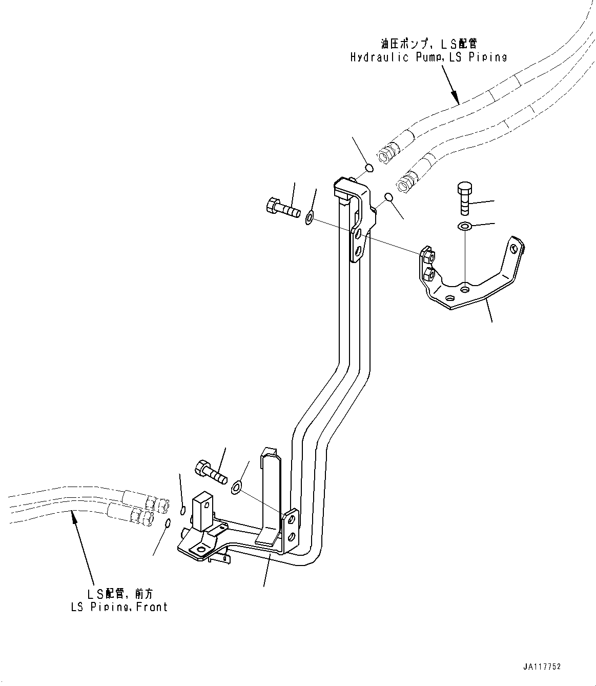 Komatsu parts book diagram for WA485-11E0 S/N H35051-UP: HYDRAULIC PIPING, WITH 3-SPOOL CONTROL VALVE, LS PIPING, REAR