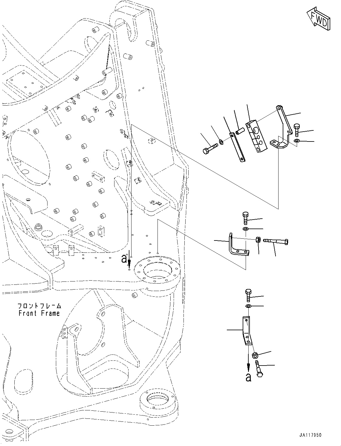 Komatsu parts book diagram for WA485-11E0 S/N H35051-UP: STEERING HYDRAULIC PIPING, WITHOUT AFJS, FRONT FRAME RELATED PARTS