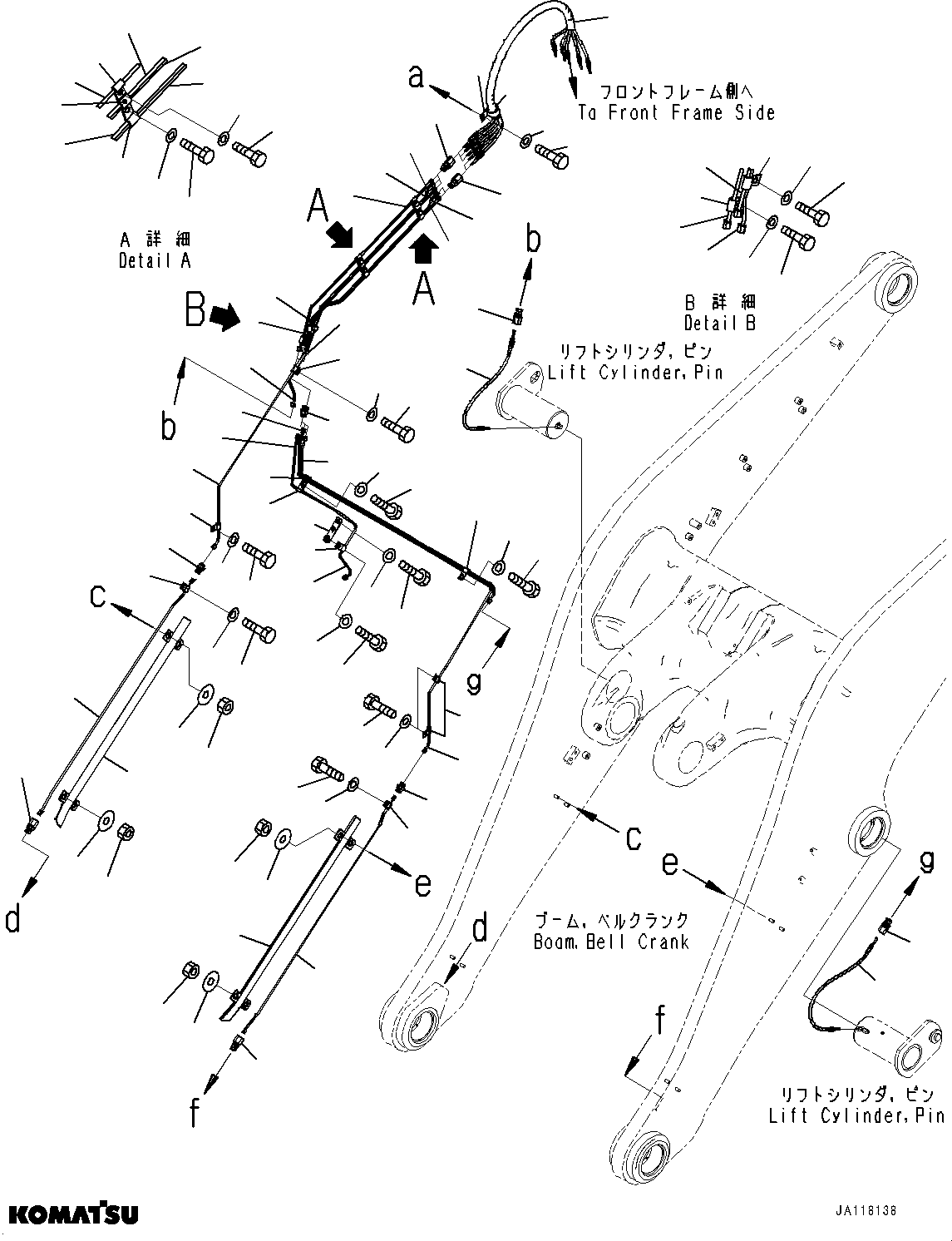 Komatsu parts book diagram for WA485-11E0 S/N H35051-UP: REMOTE GREASING SYSTEM, BOOM SIDE