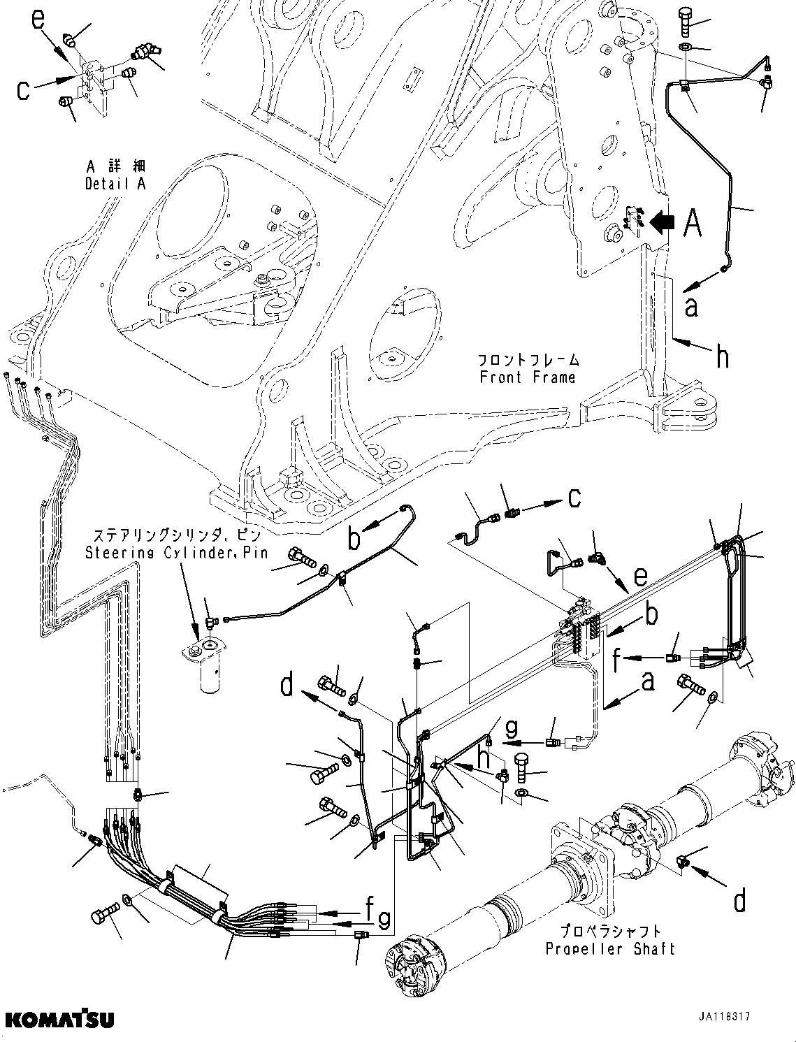 Komatsu parts book diagram for WA485-11E0 S/N H35051-UP: REMOTE GREASING SYSTEM, FEEDER PIPING (1/2)